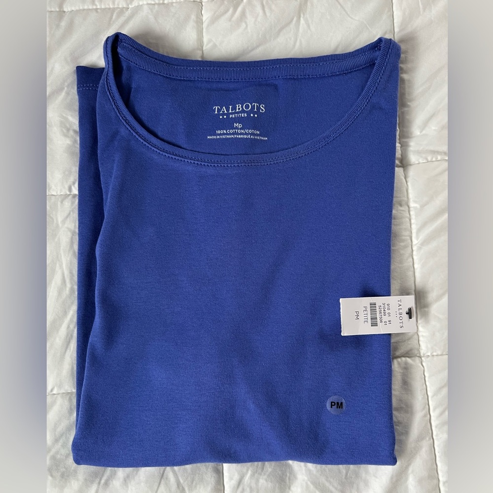 NWT Talbots short sleeve classic cotton crewneck size mp royal blue